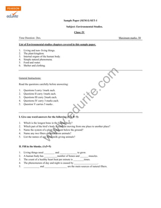 class 4 cbse evs sample paper term 1 model 1
