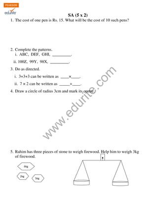 Class 4 Cbse Maths Sample Paper Term 2 Model 3 | PDF