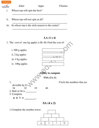 Class 4 Cbse Maths Sample Paper Term 2 Model 3 | PDF