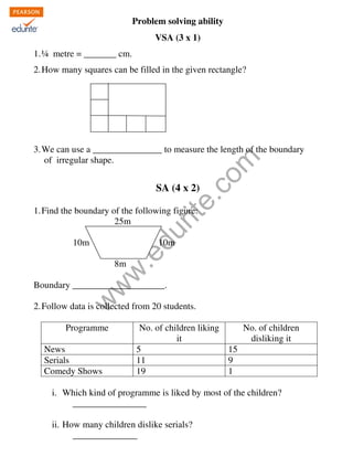 Class 4 Cbse Maths Sample Paper Term 2 Model 3 | PDF