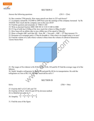 Class 5 Cbse Maths Sample Paper Model 1 | PDF | Physics | Science
