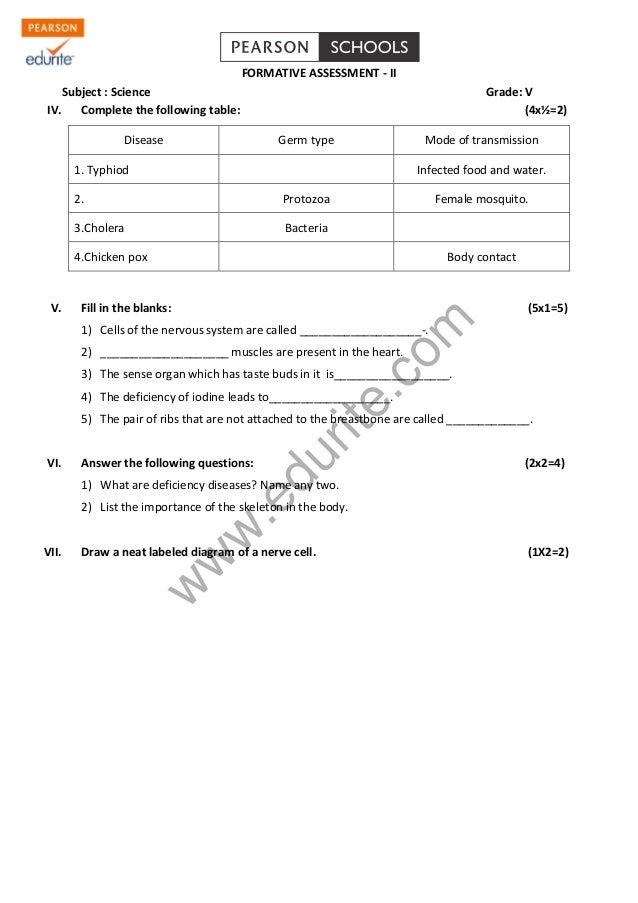 Class 5 Cbse Science Question Paper FA 2