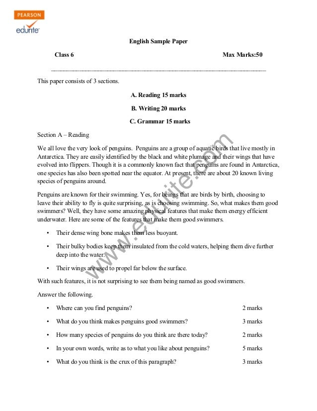 6th class essay 1 model paper