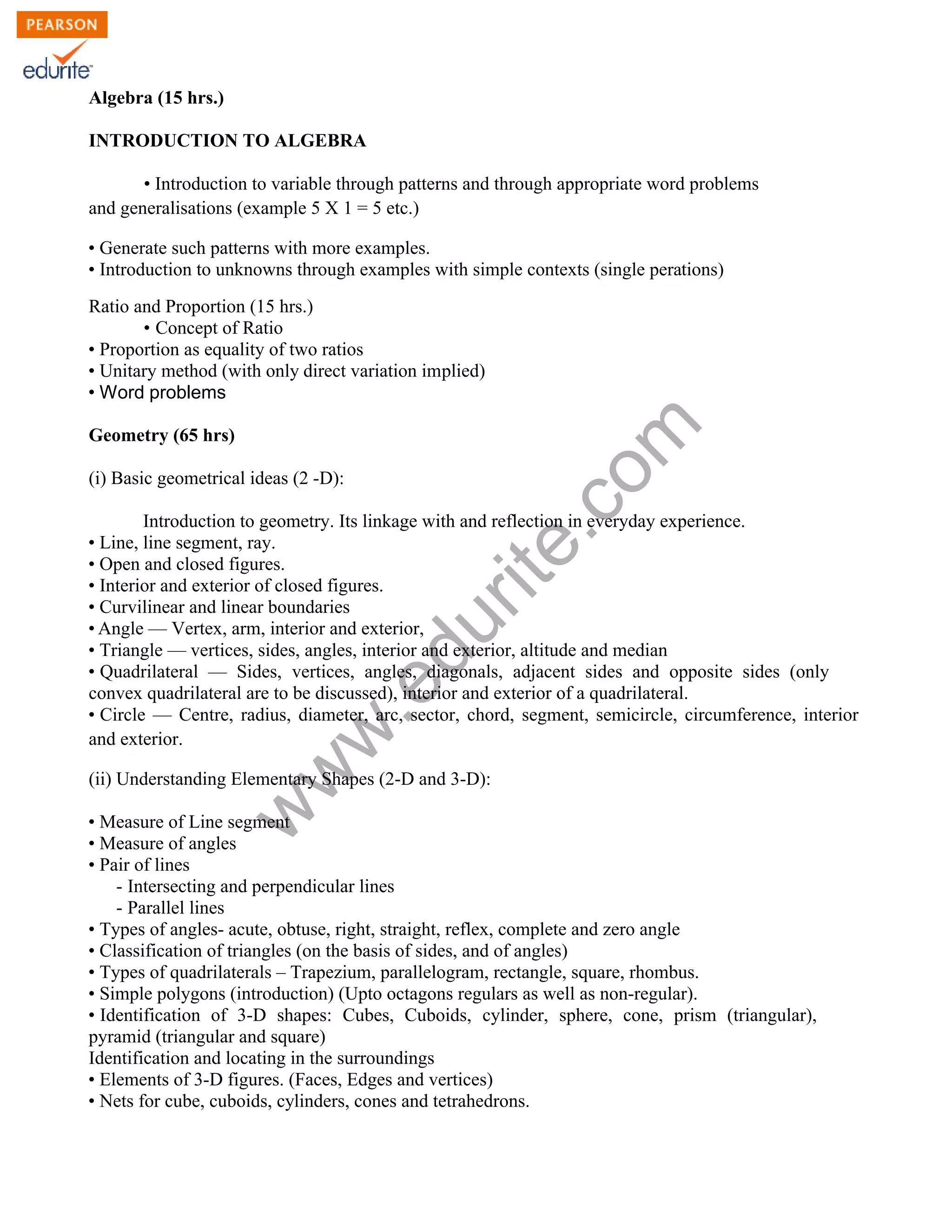 Cbse Class 6 Maths Syllabus 2010-11 | PDF