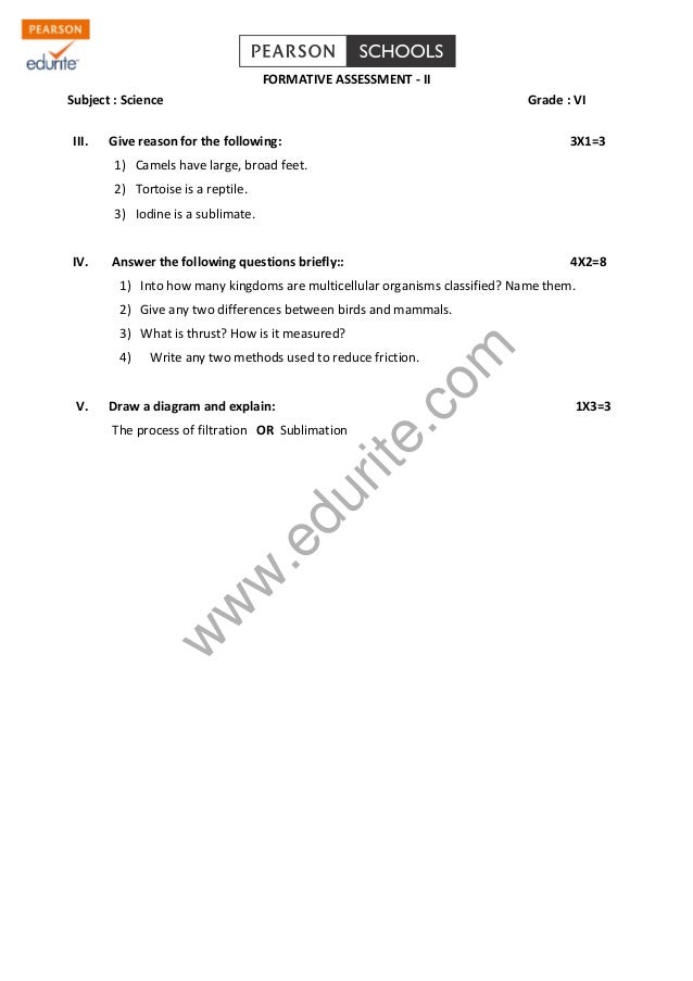 Class 6 cbse science question paper fa 2