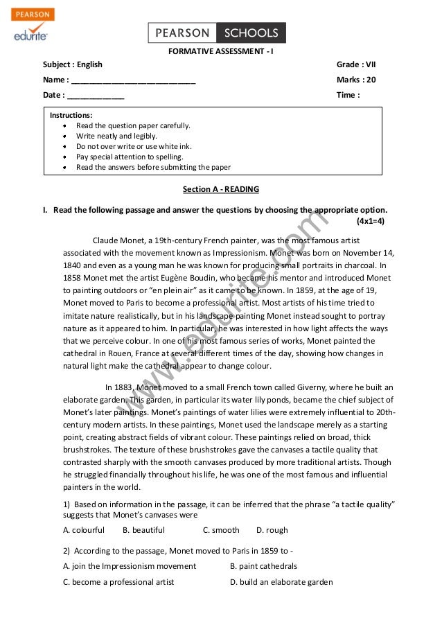 7th class english exam essay 1