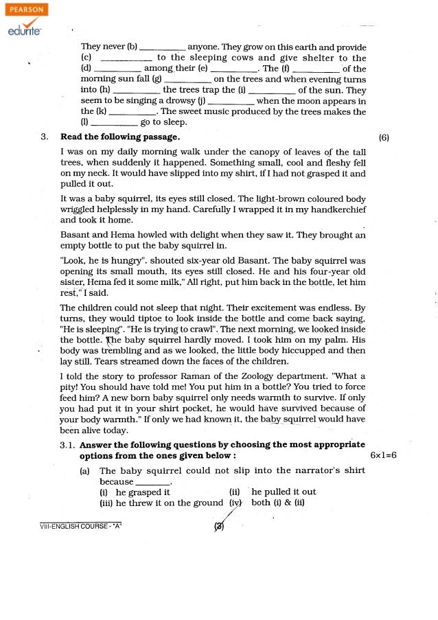 Class 8 Cbse English Question Paper Term 2