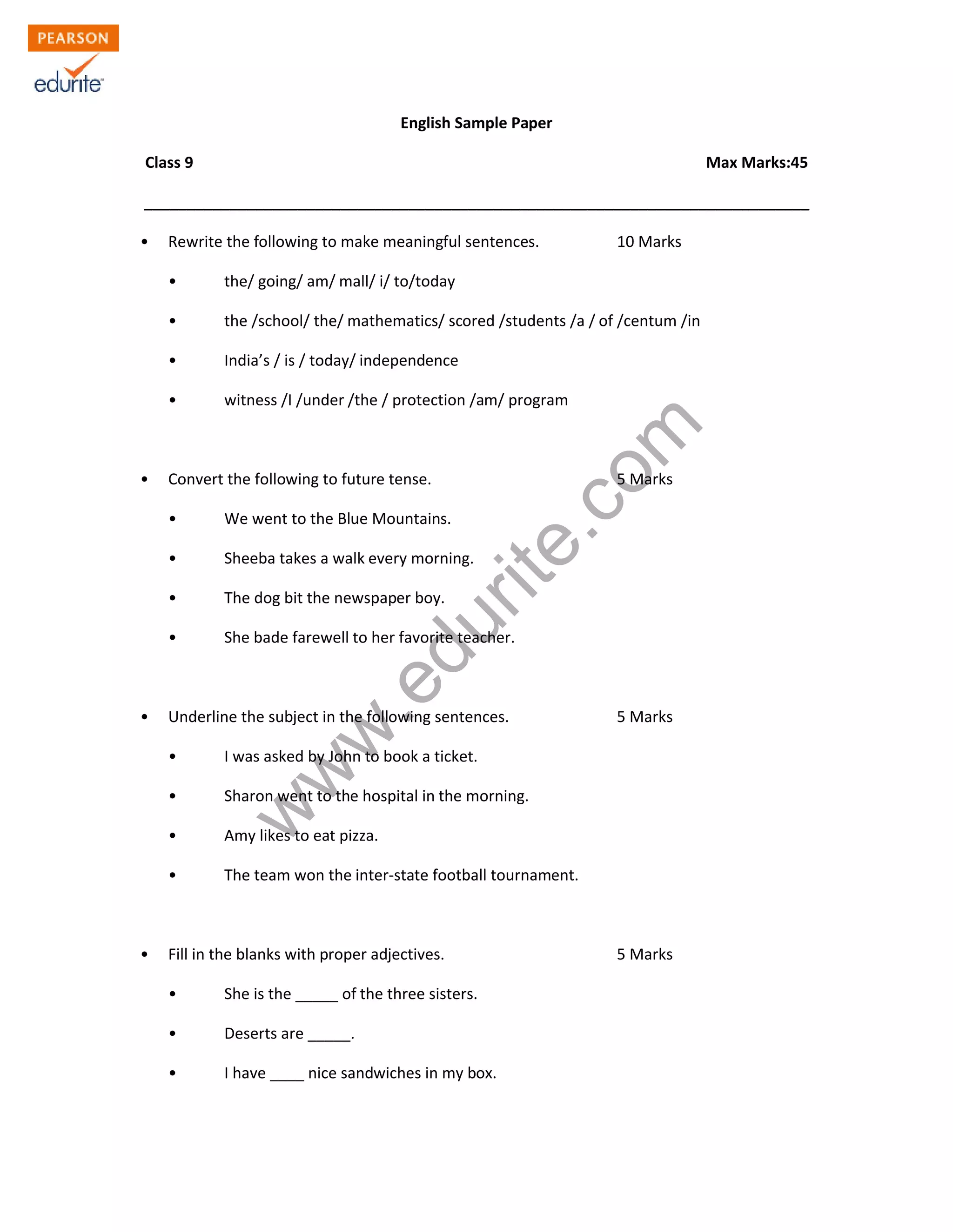 Class 9 Cbse English Sample Paper Model 2 PDF