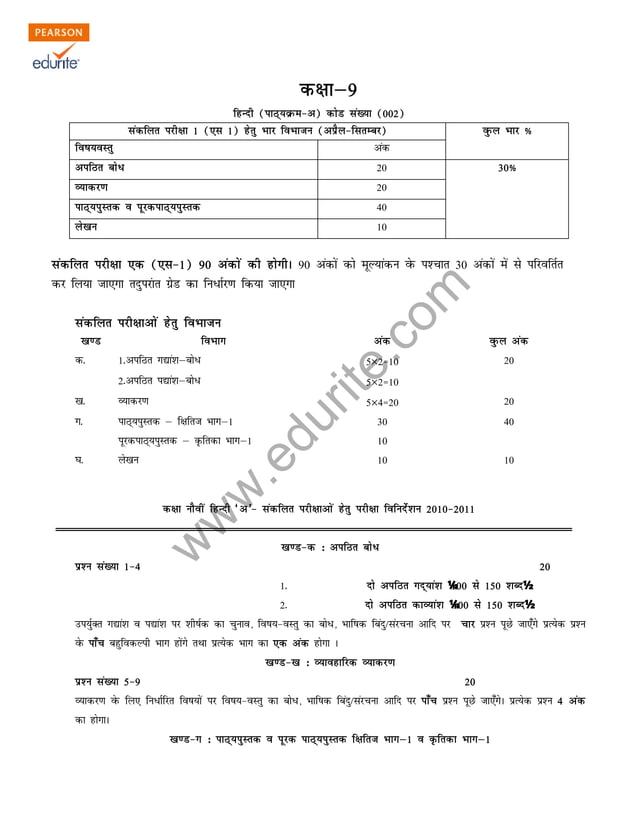 Class 9 Cbse Hindi A Sample Paper Term 1 2011 PDF