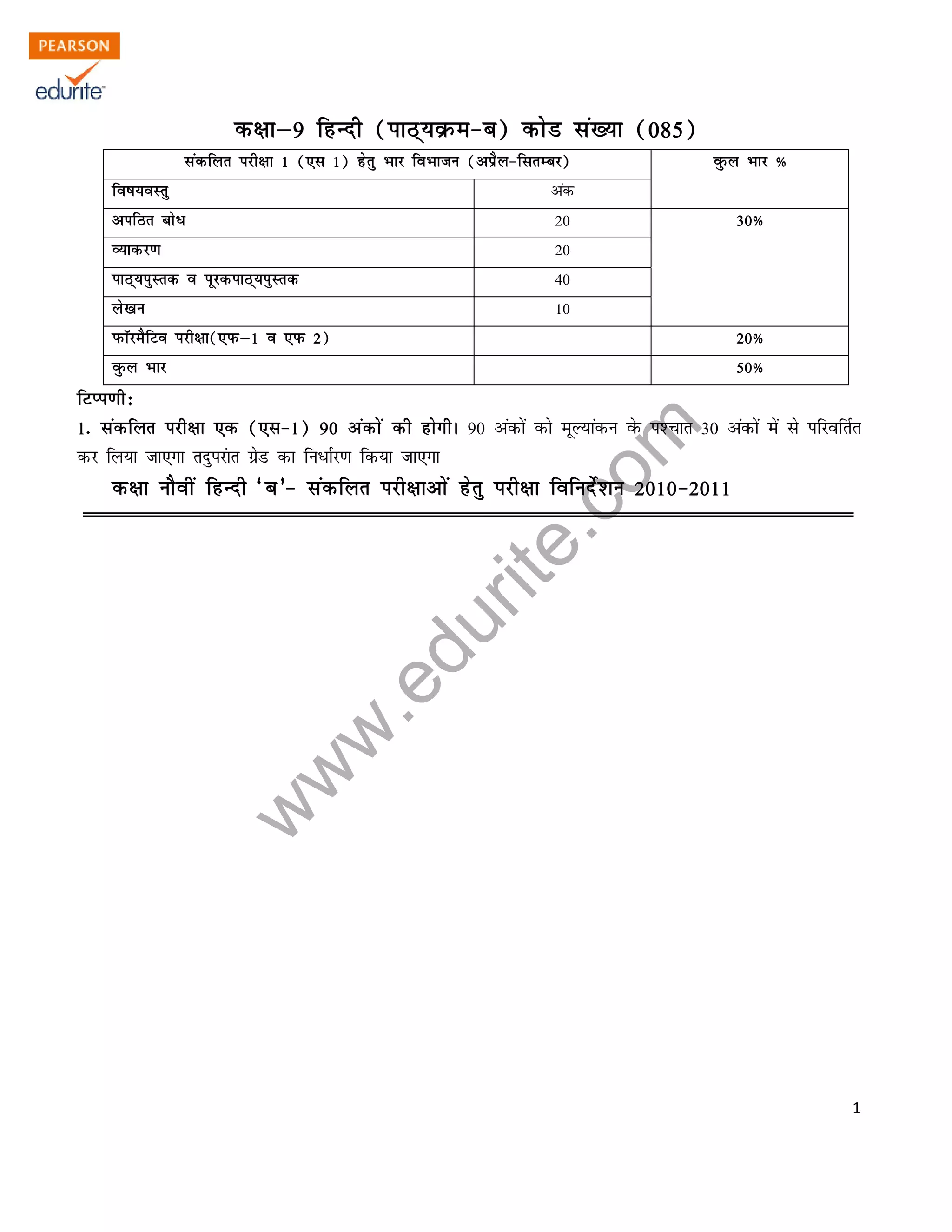 Class 9 Cbse Hindi B Sample Paper Term 1 2011 PDF