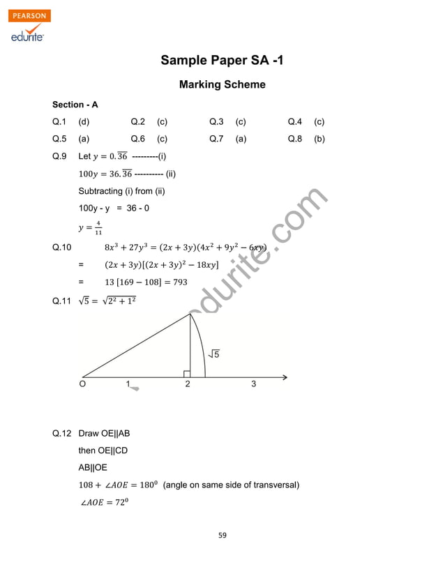 Class 9 Cbse Maths Sample Paper Term 1 Model 1