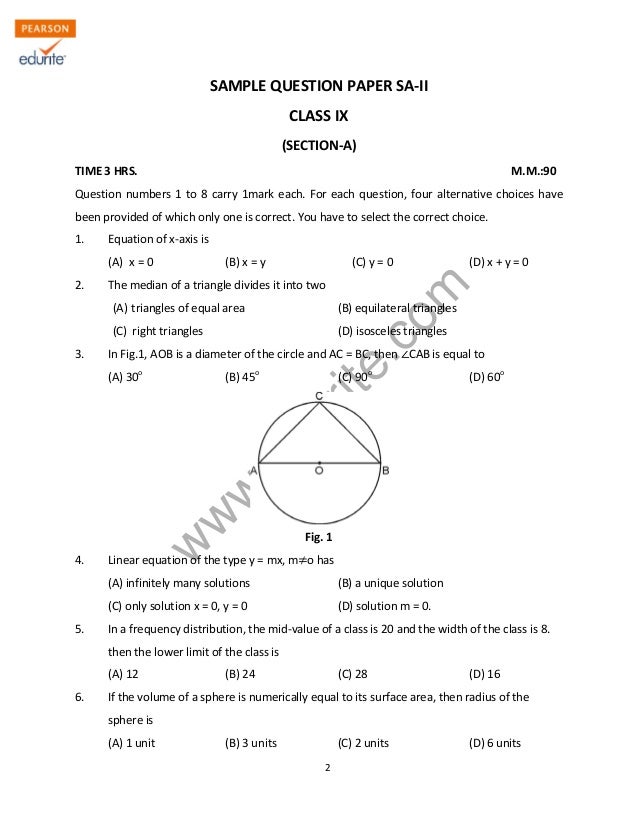 Class 9 Cbse Maths Sample Paper Term 2