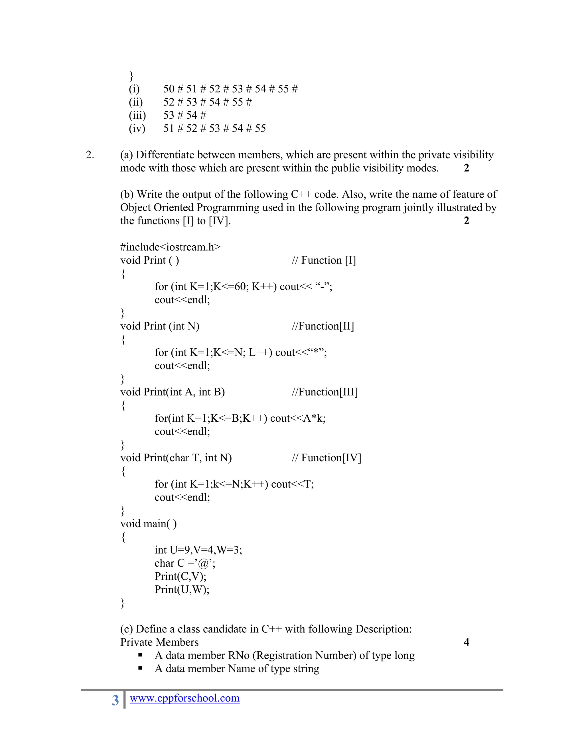 CBSE Question Paper Computer Science with C++ 2011 | PDF