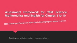 Cbse Assessment Framework for  Science, Mathematics and English for Classes 6 to 10