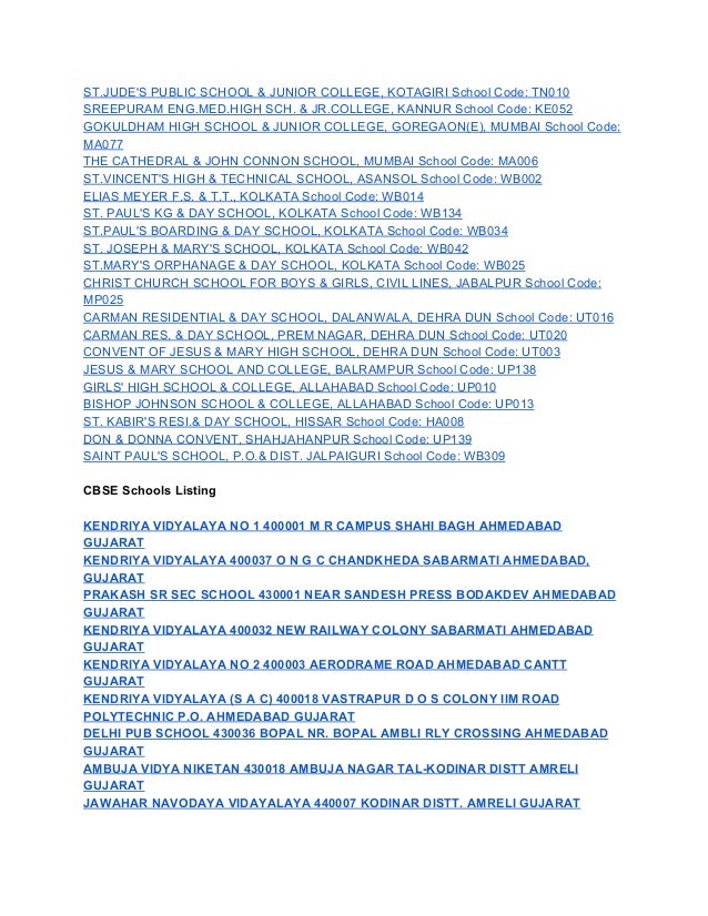 Cbse School Codes List Download
