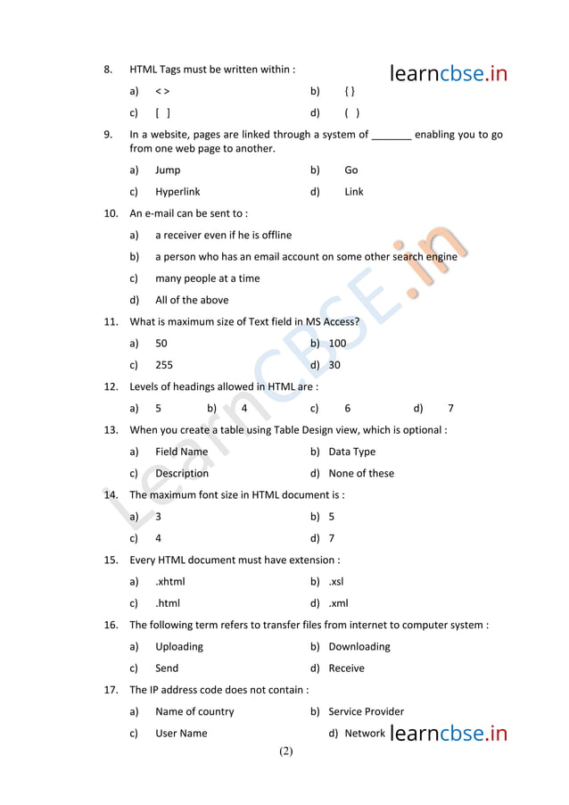 Cbse class 10 computer science sample paper sa1 2014 (1) | PDF