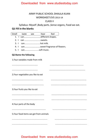 CLASS 2 EVS WORK SHEETS CHAPTER 15 KEEPING HEALTHY 
