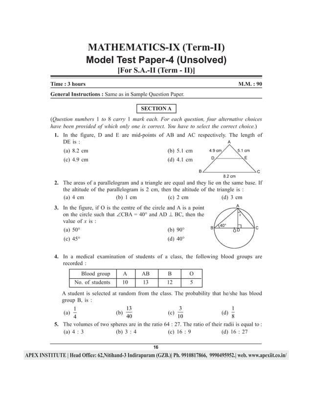 Cbse Class Ix Sample Papers For Summative Assessment 