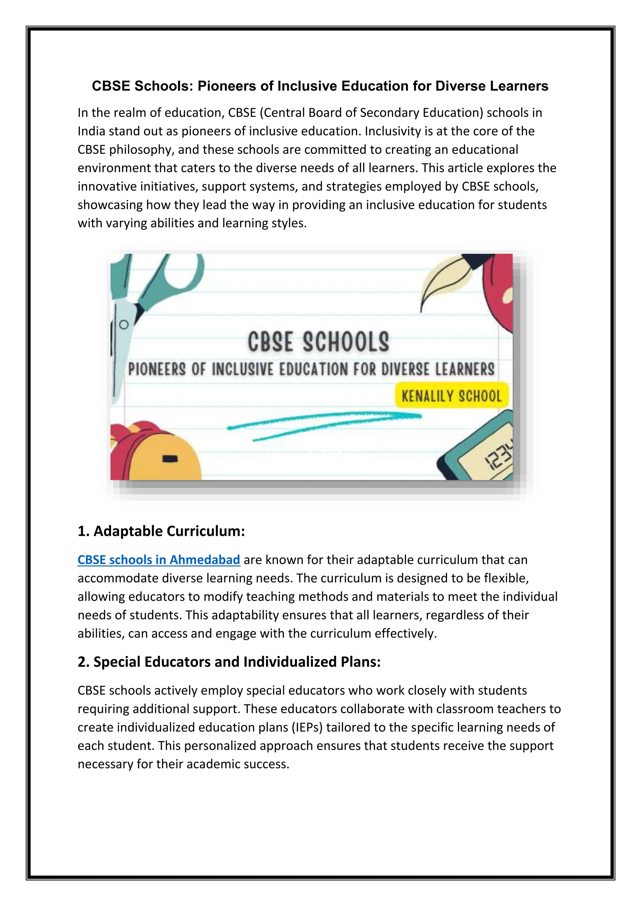 CBSE Schools Pioneers of Inclusive Education for Diverse Learners | PDF