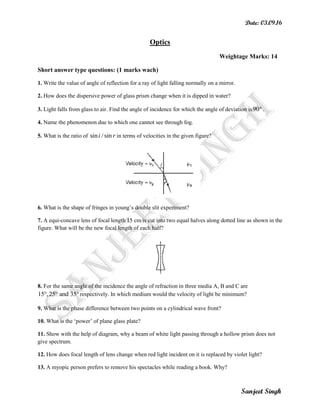Questioons on Optics_ For CBSE Students | PDF