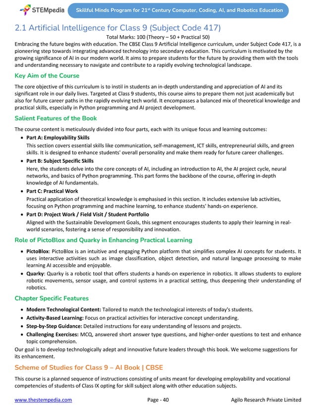 Cbse ict ai coding and robotics curriculum for classes 1 to 10 as per