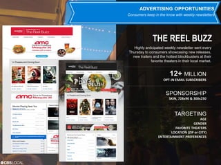 ADVERTISING OPPORTUNITIES 
Consumers keep in the know with weekly newsletters 
THE REEL BUZZ 
Highly anticipated weekly ne...