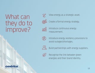 What can
they do to
improve?
View energy as a strategic asset.
Create a formal energy strategy.
Introduce continuous energ...