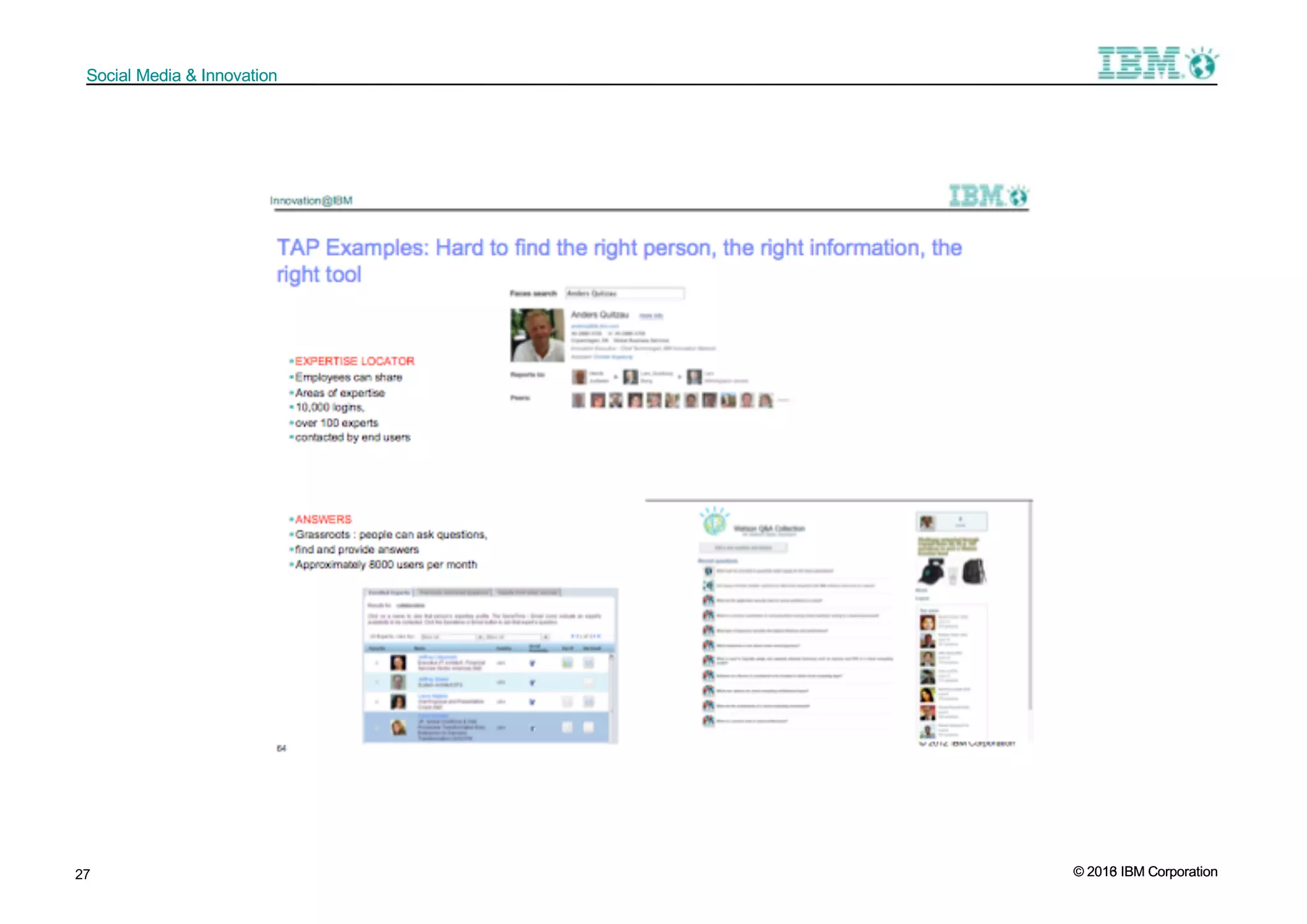 © 2016 IBM Corporation
Social Media & Innovation
© 2013 IBM Corporation
Social Media & Innovation
27
 
