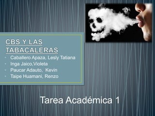 • Caballero Apaza, Lesly Tatiana 
• Inga Jaico,Violeta 
• Paucar Adauto, Kevin 
• Taipe Huamani, Renzo 
Tarea Académica 1 
 