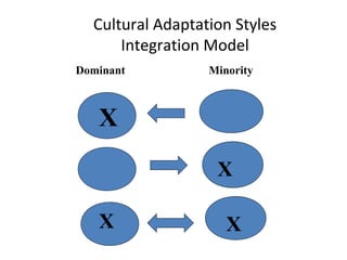 Cultural Adaptation Styles
Integration Model
Dominant Minority
X
X
X X
 