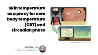 Petteri Teikari, PhD
https://www.linkedin.com/in/petteriteikari/
Version “Sat, December 30, 2023“
Skin temperature
as a proxy for core
body temperature
(CBT) and
circadian phase
Figure from Ballesta et al. (2017)
 
