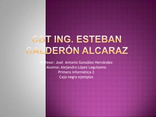 Profesor: José Antonio González Hernández
    Alumno: Alejandro López Leguizamo
           Primero informática 2
            Caja negra ejemplos
 