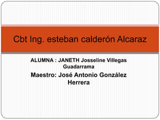 ALUMNA : JANETH Josseline Villegas
Guadarrama
Maestro: José Antonio González
Herrera
Cbt Ing. esteban calderón Alcaraz
 