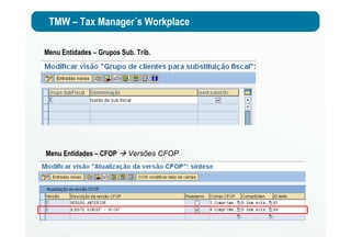 TMW – Tax Manager´s Workplace
Menu Entidades – Grupos Sub. Trib.
Menu Entidades – CFOP Versões CFOP
 