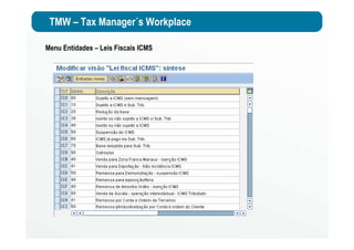 TMW – Tax Manager´s Workplace
Menu Entidades – Leis Fiscais ICMS
 