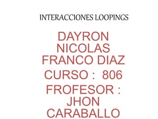 INTERACCIONES LOOPINGS
DAYRON
NICOLAS
FRANCO DIAZ
CURSO : 806
FROFESOR :
JHON
CARABALLO
 