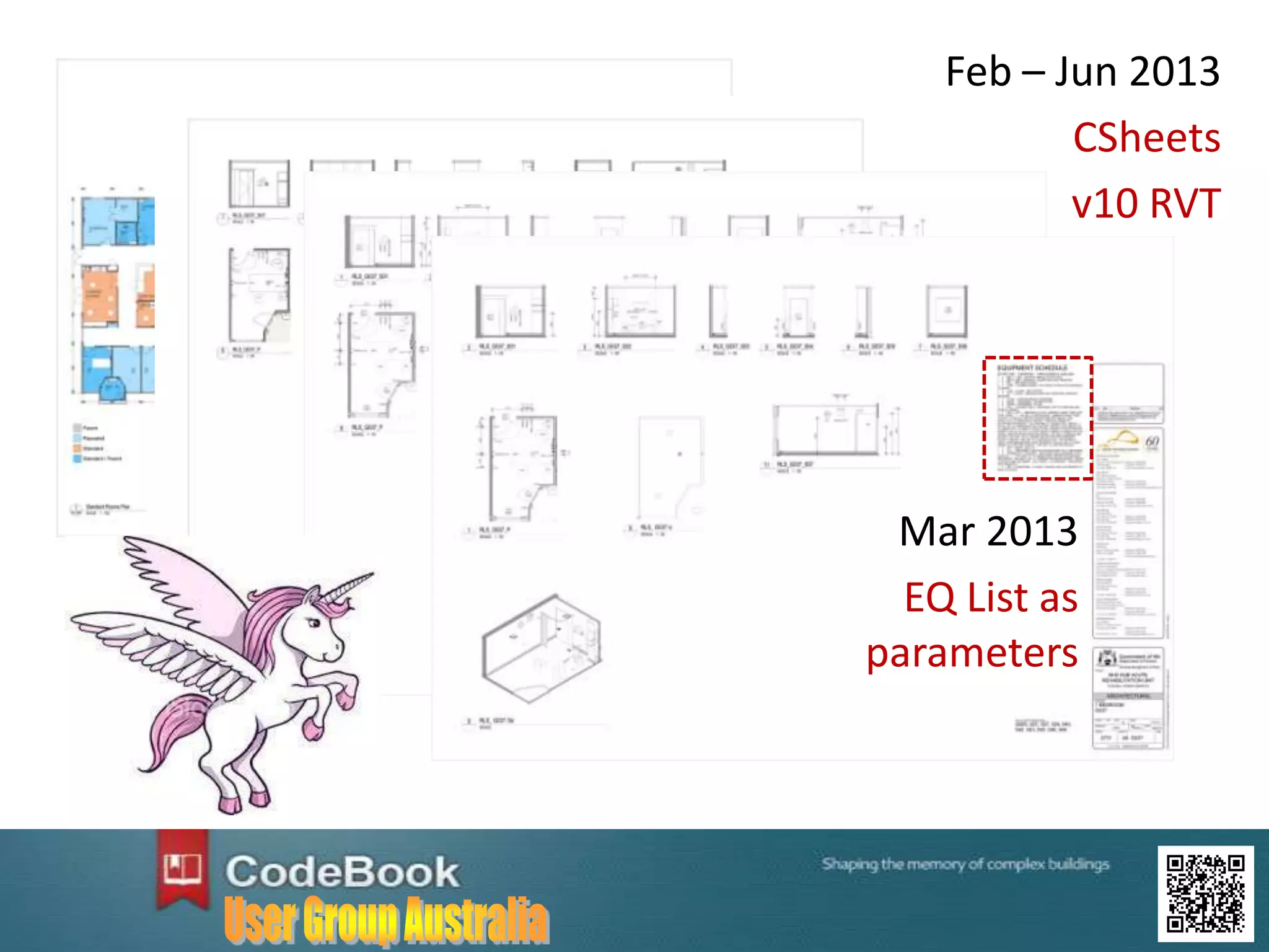 Feb – Jun 2013
CSheets
v10 RVT
Mar 2013
EQ List as
parameters
 