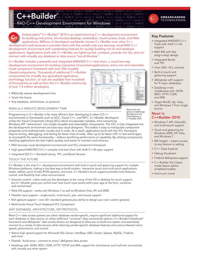 C++Builder 2010 Datasheet | PDF
