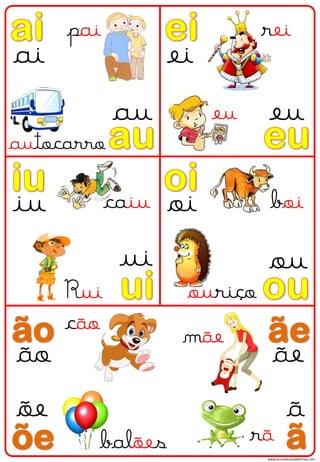 pai                    rei
ai                ei
            au         eu     eu
autocarro

iu         caiu   oi          boi

            ui               ou
     Rui           ouriço
     cão           mãe
ão                             ãe
õe                              ã
        balões              rã
                             www.brunofernandesfichas.com
 