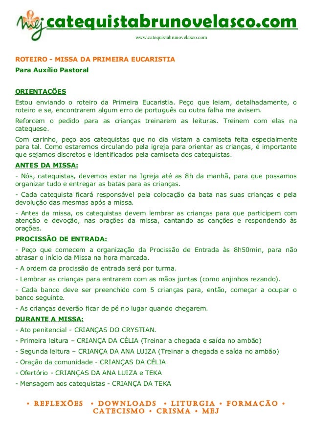 Cantos Conhecidos Para Missa De Primeira Eucaristia Cbv Missa Catequese Roteiro Exemplo Celebracao Primeira Eucaristia 1