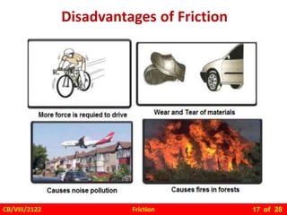 Friction
CB/VIII/2122 of 28
17
Disadvantages of Friction
 