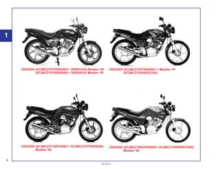 1
4
30.09.01
CBX200S (9C2MC2701SRT00001~ 9C2MC270TTR009266)
Modelo ‘96
CBX200S (9C2MC270VTR000001~) Modelo ‘97
(9C2MC270VVR032104)
CBX200S (9C2MC270WVR000001~9C2MC270WWR027689)
Modelo ‘98
CBX200S (9C2MC2701PRR00001~ RRR01434) Modelo ‘94
(9C2MC2701RRS00001~ SRS05616) Modelo ‘95
 