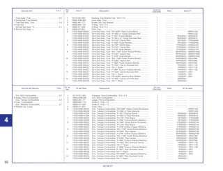 92
30.09.01
Nº de No.rdo
Artículo de Servicio THLL Nº de Pieza Descripción Nota Nº de série
Ref. CBX200S
1 16173-001-004 Enpaque, Taza Combustible, 18,6 x 2,4 ........................................ 1 .............. ..................... ........................
2 16950-KBB-900 Ens. Grifo Combustible .................................................................. 1 .............. ..................... ........................
3 16952-461-771 Juego, Filtro Combustible .............................................................. 1 .............. ..................... ........................
4 16958-MA1-731 Anillo-O, 10,6 x 1,3 ......................................................................... 1 .............. ..................... ........................
16080-471-830 Anillo-O, 10,6 x 1,3 ......................................................................... 1 .............. ..................... ........................
5 16959-471-831 Taza, Filtro ...................................................................................... 1 .............. ..................... ........................
6 17520-KBW-900ZA Ens., Tanque Combustible, *NH-328P* Negro Croma Perolizado. 1 .............. ~RRR01434
17520-KBW-900ZB Ens., Tanque Combustible, *R-180C-U* Rojo Granada................. 1 .............. ~RRR01434
17520-KBW-910ZA Ens., Tanque Combustible, *P-10C* Purpura Candy..................... 1 .............. RRS00001~SRS05616
17520-KBW-910ZB Ens., Tanque Combustible, *R-180C-U* Rojo Granada................. 1 .............. RRS00001~SRS05616
7 17520-KBW-920ZA Ens., Tanque Combustible, *R-214C* Rojo Brava ......................... 1 .............. SRT00001~TTR009266
17520-KBW-920ZB Ens., Tanque Combustible, *P-23M* Purpura Bonfim Metalico ..... 1 .............. SRT00001~TTR009266
8 17520-KBW-930ZA Ens., Tanque Combustible, *B-146P* Verde Recife Perolizado..... 1 .............. VTR000001~VVR032104
17520-KBW-930ZB Ens., Tanque Combustible, *R-214C* Rojo Brava ......................... 1 .............. VTR000001~VVR032104
17520-KBW-930ZC Ens., Tanque Combustible, *P-27M* Violeta Chappy Metalica...... 1 .............. VTR000001~VVR032104
9 17520-KBW-940ZA Ens., Tanque Combustible, *BG-115M* Verde Riviera Metalica.... 1 .............. WVR000001~WWR02789
17520-KBW-940ZB Ens., Tanque Combustible, *R-238C* Rojo Itajubá........................ 1 .............. WVR000001~WWR02789
17520-KBW-940ZC Ens., Tanque Combustible, *P-27M* Violeta Chappy Metalica...... 1 .............. WVR000001~WWR02789
10 17520-KBW-950ZA Ens., Tanque Combustible, *BG-115M* Verde Riviera Metalica.... 1 .............. XWR000007~XR027985
17520-KBW-950ZB Ens., Tanque Combustible, *R-238C* Rojo Itajubá........................ 1 .............. XWR000007~XR027985
17520-KBW-950ZC Ens., Tanque Combustible, *P-39M* Purpura Ilhabela Metalica.... 1 .............. XWR000007~XR027985
11 17520-KBW-960ZA Ens., Tanque Combustible, *R-180C* Rojo Granada Candy ......... 1 .............. YR000001~YR011139
17520-KBW-960ZB Ens., Tanque Combustible, *NH-1* Negro..................................... 1 .............. YR000001~YR011139
17520-KBW-960ZC Ens., Tanque Combustible, *P-39M* Purpura Ilhabela Metálico.... 1 .............. YR000001~YR011139
12 17520-KBW-890ZA Ens., Tanque Combustible *R-180C* Rojo Granada Candy .......... 1 .............. 1R000001~2001
17520-KBW-890ZB Ens., Tanque Combustible *NH-1* Negro...................................... 1 .............. 1R000001~2001
17520-KBW-890ZC Ens., Tanque Combustible *PB-309M* Azul Itaparica Metálica..... 1 .............. 1R000001~2001
* 13 17520-KBW-B00ZA Ens., Tanque Combustible *R-180C* Rojo Granada Candy .......... 1 .............. 2R000001~
* 17520-KBW-B00ZB Ens., Tanque Combustible *NH-1* Negro...................................... 1 .............. 2R000001~
Ens. Grifo Combustible..........................................0,2
• Juego, Filtro Combustible
Ens., Tanque Combustible ....................................0,4
• Tubo, Combustible
Ens., Medidor Combustible...................................0,1
• Protetor Izq. Comp.
Ref. Quantity
Service item F.R.T. Part nº Description Note Serial nº
Nº CBX200S
1 16173-001-004 Packing, Fuel Strainer Cup, 18.6 x 2.4........................................... 1 .............. ..................... .......................
2 16950-KBB-900 Cock Assy., Fuel............................................................................. 1 .............. ..................... ........................
3 16952-461-771 Screen Set, Fuel Strainer................................................................ 1 .............. ..................... ........................
4 16958-MA1-731 O-Ring, 10.6 x 1.3 .......................................................................... 1 .............. ..................... ........................
16080-471-830 O-Ring, 10.6 x 1.3 .......................................................................... 1 .............. ..................... ........................
5 16959-471-831 Filter, Cup ....................................................................................... 1 .............. ..................... ........................
6 17520-KBW-900ZA Tank Sub Assy., Fuel, *NH-328P* Pearl Croma Black ................... 1 .............. ~RRR01434
17520-KBW-900ZB Tank Sub Assy., Fuel, *R-180C-U* Candy Granada Red............... 1 .............. ~RRR01434
17520-KBW-910ZA Tank Sub Assy., Fuel, *P-10C* Purple Metallic .............................. 1 .............. RRS00001~SRS05616
17520-KBW-910ZB Tank Sub Assy., Fuel, *R-180-C-U* Candy Granada Red ............. 1 .............. RRS00001~SRS05616
7 17520-KBW-920ZA Tank Sub Assy., Fuel, *R-214C* Candy Red.................................. 1 .............. SRT00001~TTR009266
17520-KBW-920ZB Tank Sub Assy., Fuel, *P-23M* Purple Metallic.............................. 1 .............. SRT00001~TTR009266
8 17520-KBW-930ZA Tank Sub Assy., Fuel, *B-146P* Recife Blue.................................. 1 .............. VTR000001~VVR032104
17520-KBW-930ZB Tank Sub Assy., Fuel, *R-214C* Candy Red.................................. 1 .............. VTR000001~VVR032104
17520-KBW-930ZC Tank Sub Assy., Fuel, *P-27M* Violet Metallic ............................... 1 .............. VTR000001~VVR032104
9 17520-KBW-940ZA Tank Sub Assy., Fuel, *BG-115M* Green Riviera Metallic ............. 1 .............. WVR000001~WWR027689
17520-KBW-940ZB Tank Sub Assy., Fuel, *R-238C* Itajubá Red ................................. 1 .............. WVR000001~WWR027689
17520-KBW-940ZC Tank Sub Assy., Fuel, *P-27M* Violet Metallic ............................... 1 .............. WVR000001~WWR027689
10 17520-KBW-950ZA Tank Sub Assy., Fuel, *BG-115M* Green Riviera Metallic ............. 1 .............. XWR000007~XR027985
17520-KBW-950ZB Tank Sub Assy., Fuel, *R-238C* Itajubá Red ................................. 1 .............. XWR000007~XR027985
17520-KBW-950ZC Tank Sub Assy., Fuel, *P-39M* Purple Ilhabela Metallic ................ 1 .............. XWR000007~XR027985
11 17520-KBW-960ZA Tank Sub Assy., Fuel, *R-180C* Candy Granada Red .................. 1 .............. YR000001~YR011139
17520-KBW-960ZB Tank Sub Assy., Fuel, *NH-1* Black............................................... 1 .............. YR000001~YR011139
17520-KBW-960ZC Tank Sub Assy., Fuel, *P-39M* Púrpura Ilhabela Metallic.............. 1 .............. YR000001~YR011139
12 17520-KBW-890ZA Tank Sub Assy., Fuel, *R-180C* Candy Granada Red .................. 1 .............. 1R000001~2001
17520-KBW-890ZB Tank Sub Assy., Fuel, *NH-1* Black............................................... 1 .............. 1R000001~2001
17520-KBW-890ZC Tank Sub Assy., Fuel, *PB-309M* Itaparica Blue Metallic ............. 1 .............. 1R000001~2001
* 13 17520-KBW-B00ZA Tank Sub Assy., Fuel, *R-180C* Candy Granada Red .................. 1 .............. 2R000001~
* 17520-KBW-B00ZB Tank Sub Assy., Fuel, *NH-1* Black............................................... 1 .............. 2R000001~
Cock Assy., Fuel....................................................0.2
• Screen Set, Fuel Strainer
Tank Sub Assy., Fuel.............................................0.4
• Fuel Unit
Shroud Sub Assy., R..............................................0.1
• Shroud Sub Assy., L.
4 4
 