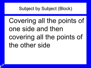 Subject by Subject (Block)
Covering all the points of
one side and then
covering all the points of
the other side
 
