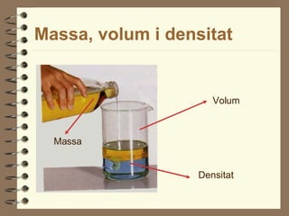 Massa, volum i densitat Massa Volum Densitat 