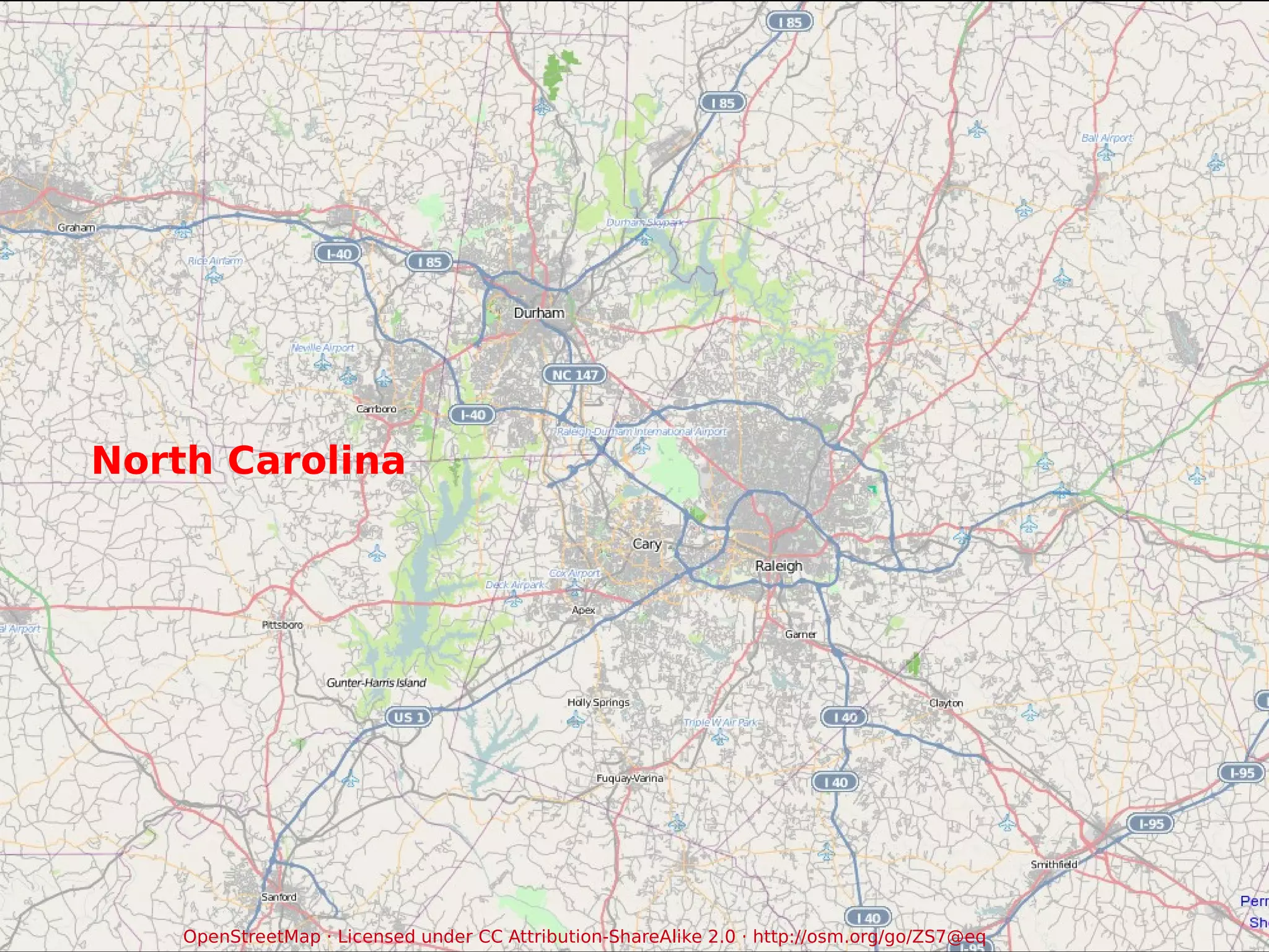 North Carolina OpenStreetMap · Licensed under CC Attribution-ShareAlike 2.0 ·  http://osm.org/go/ZS7@eq 