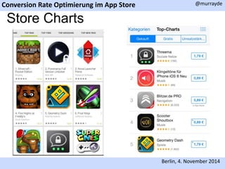 Conversion Rate Optimierung im App Store 
@murrayde 
Berlin, 4. November 2014 
Store Charts 
 