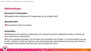 Méthodologie
Recueil de l’information
Enquête online réalisée du 20 septembre au 26 octobre 2017
Questionnaire
50 questi...