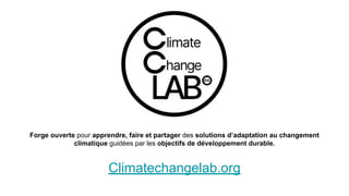 Climatechangelab.org
Forge ouverte pour apprendre, faire et partager des solutions d’adaptation au changement
climatique guidées par les objectifs de développement durable.
 