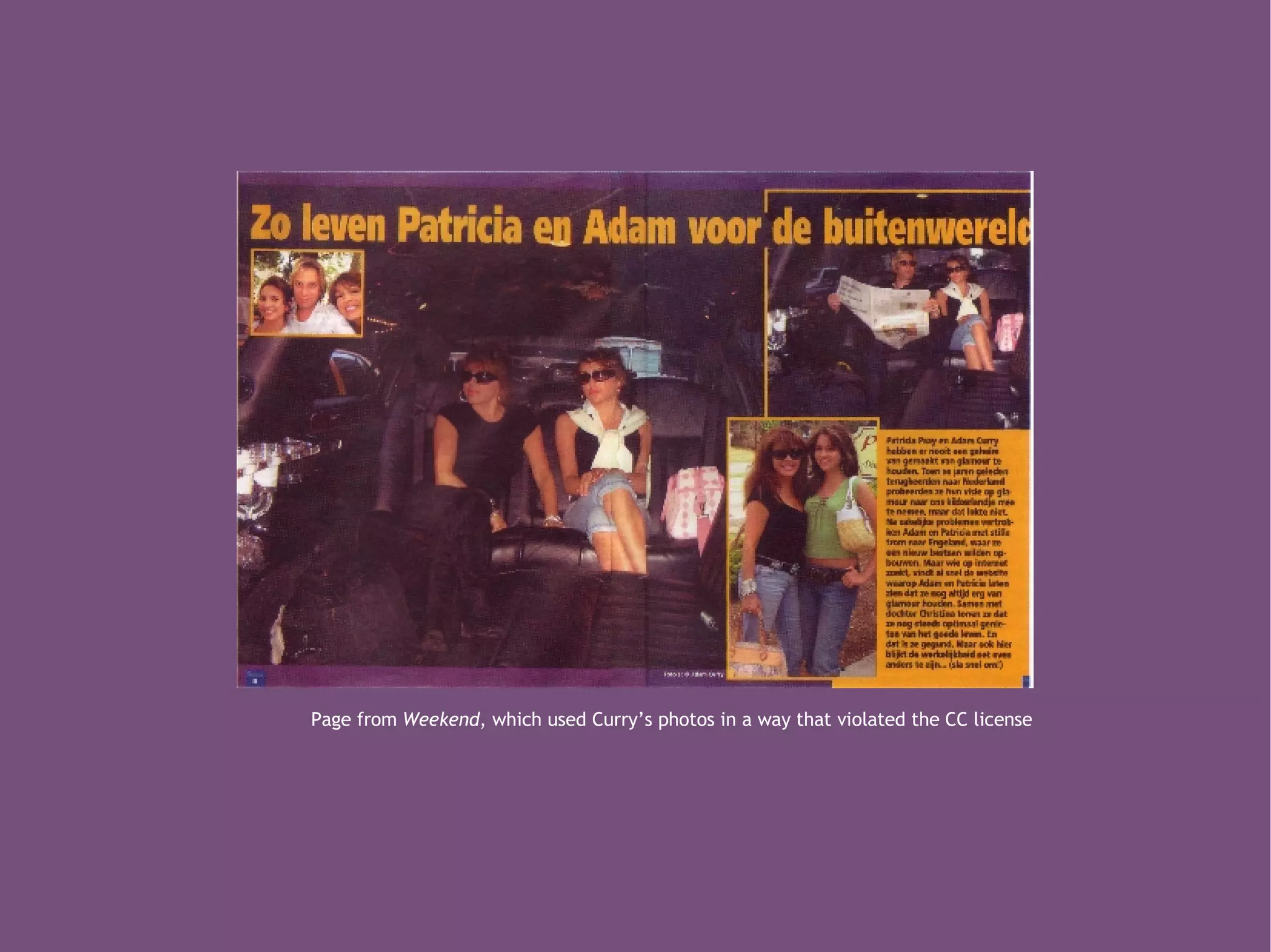 Page from Weekend , which used Curry’s photos in a way that violated the CC license